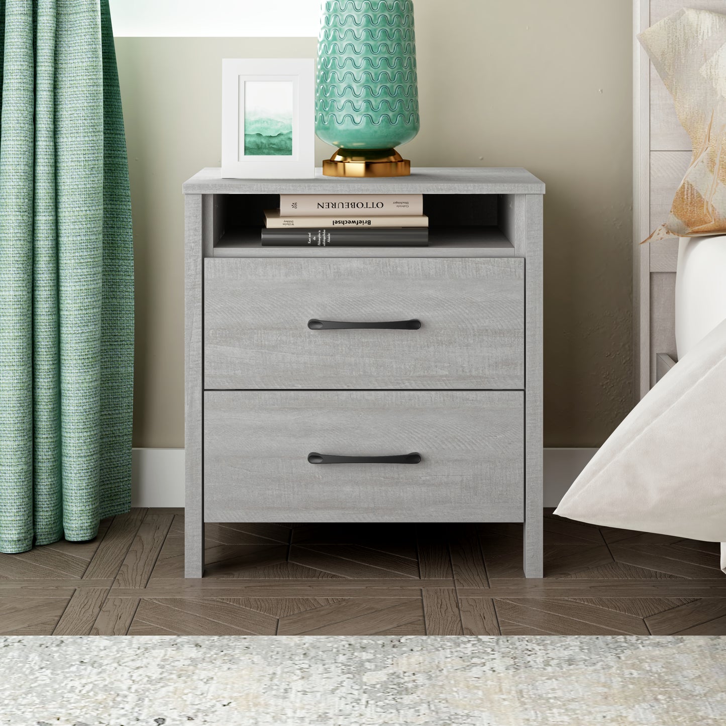 Galano Modern 2-Drawer Nightstand with Open Storage 20.9" W × 15.7" D × 22.7" H