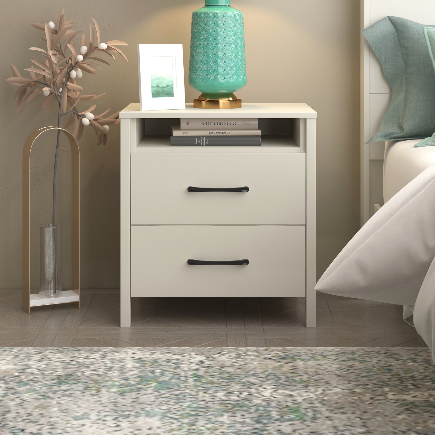 Galano Modern 2-Drawer Nightstand with Open Storage 20.9" W × 15.7" D × 22.7" H