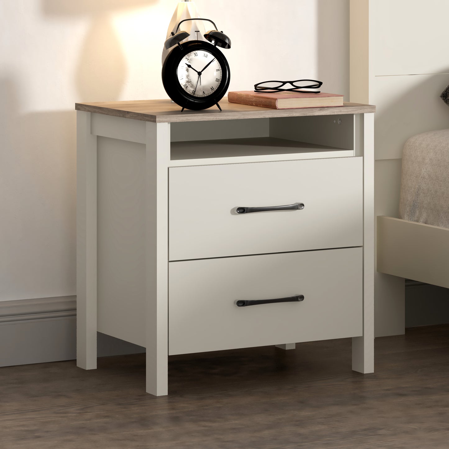 Galano Modern 2-Drawer Nightstand with Open Storage 20.9" W × 15.7" D × 22.7" H