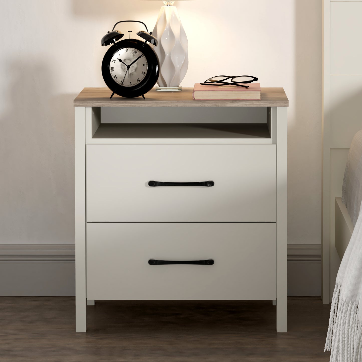 Galano Modern 2-Drawer Nightstand with Open Storage 20.9" W × 15.7" D × 22.7" H