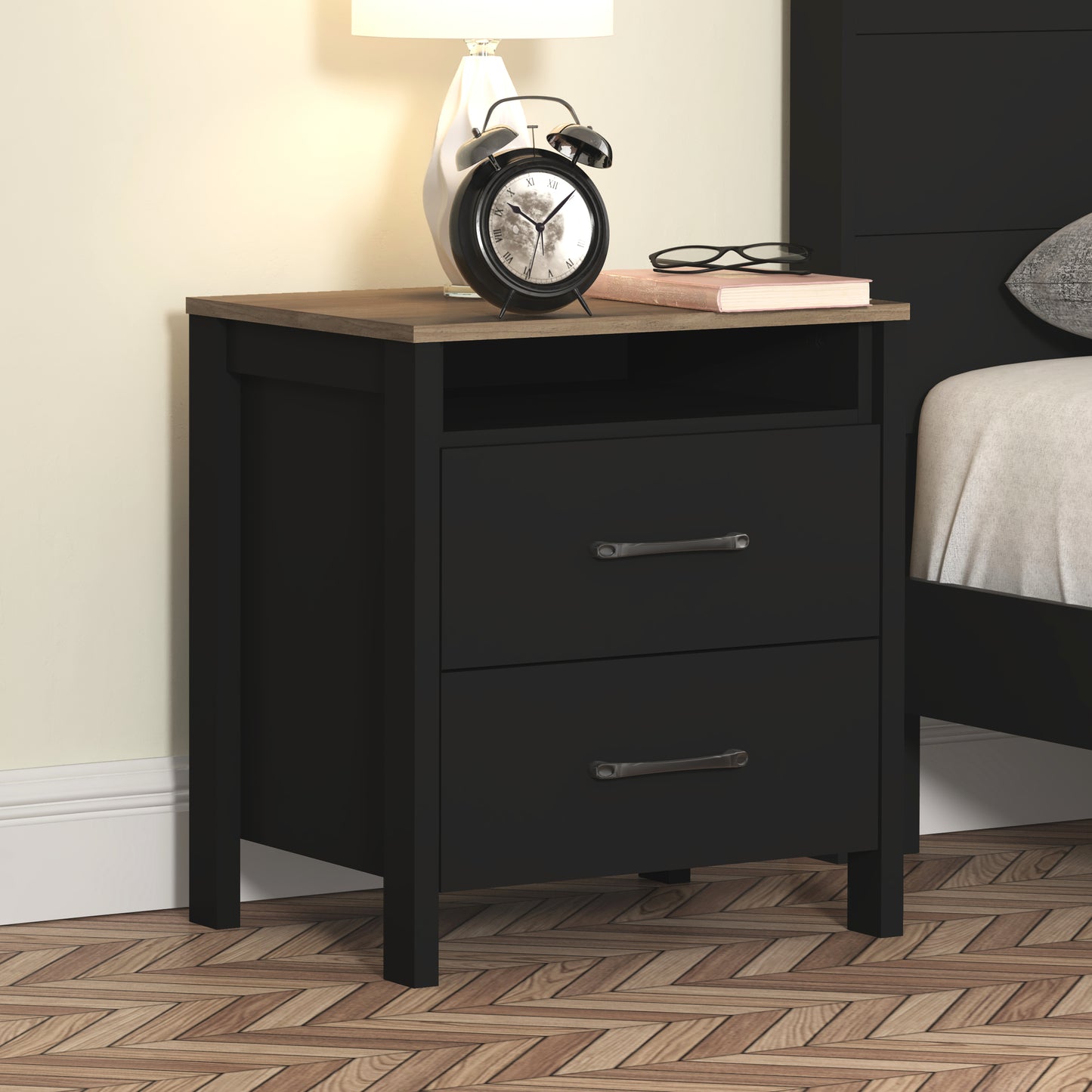 Galano Modern 2-Drawer Nightstand with Open Storage 20.9" W × 15.7" D × 22.7" H