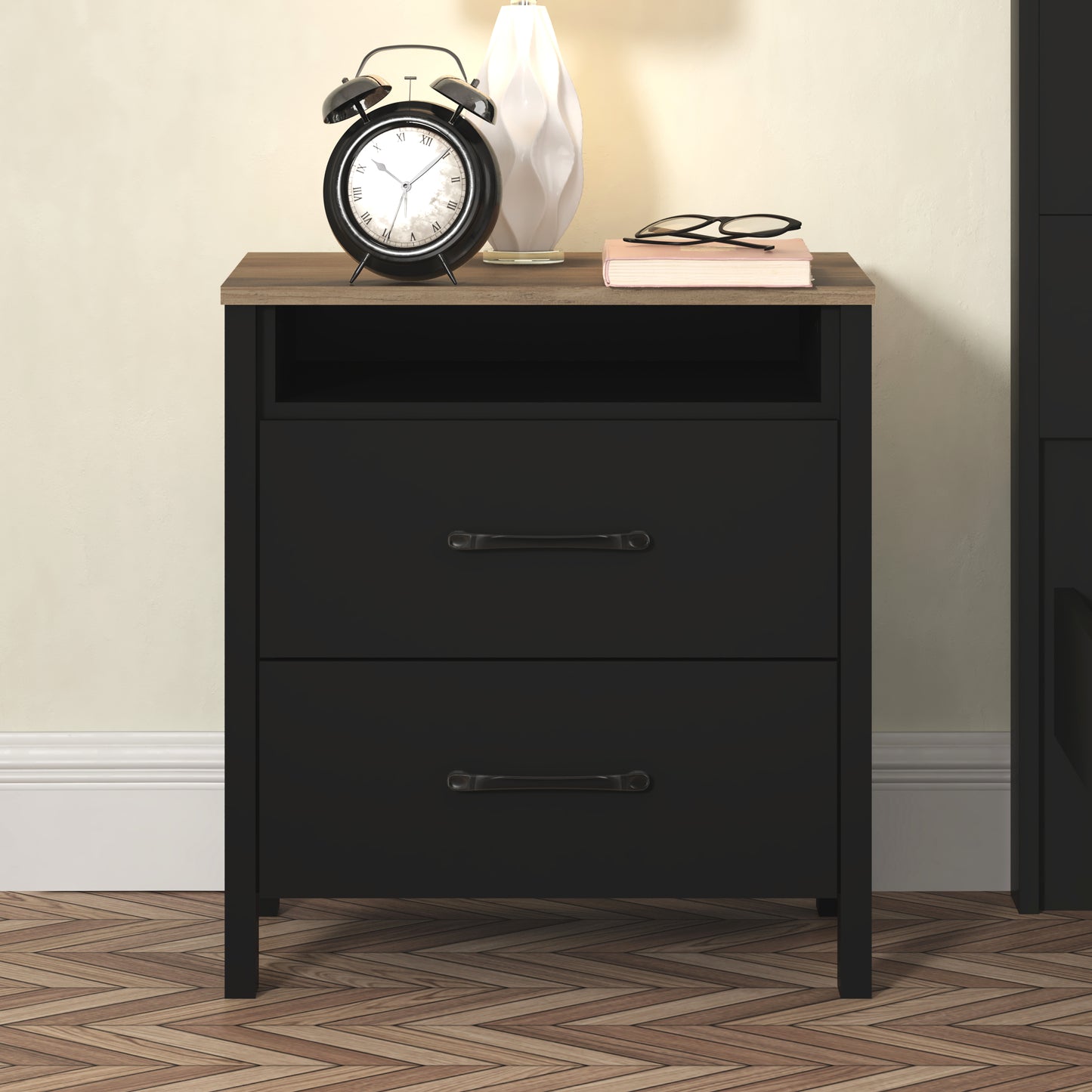Galano Modern 2-Drawer Nightstand with Open Storage 20.9" W × 15.7" D × 22.7" H