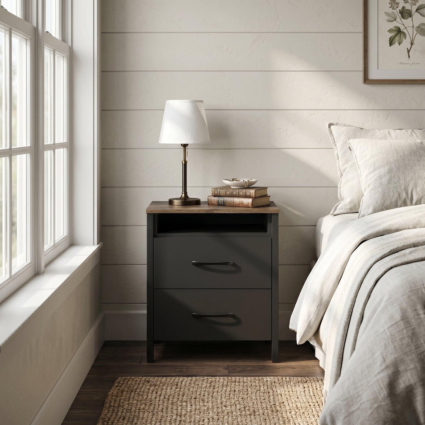 Galano Modern 2-Drawer Nightstand with Open Storage 20.9" W × 15.7" D × 22.7" H