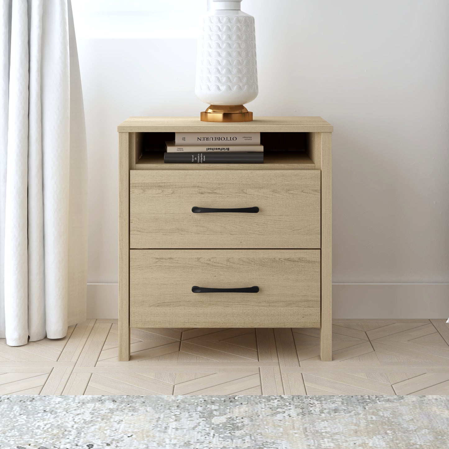 Galano Modern 2-Drawer Nightstand with Open Storage 20.9" W × 15.7" D × 22.7" H