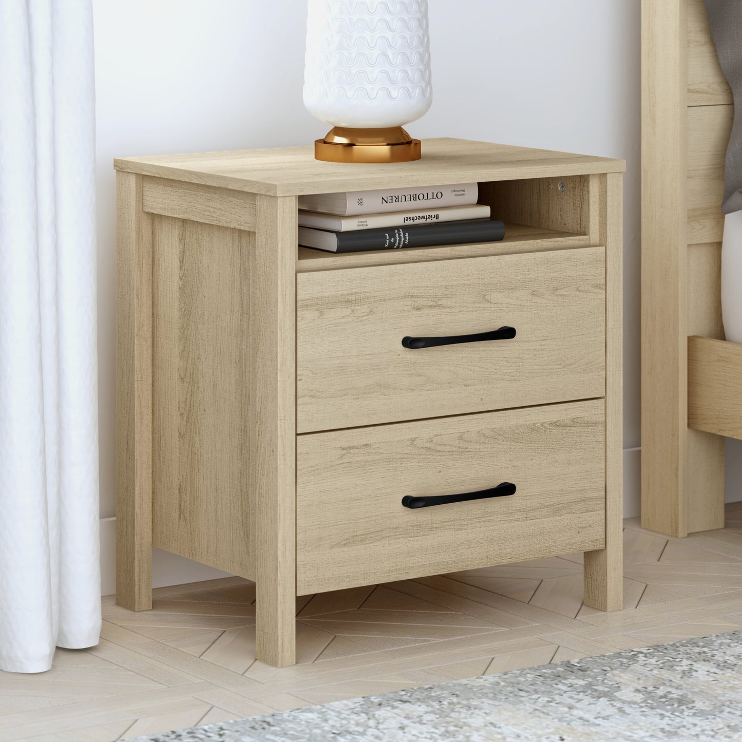 Galano Modern 2-Drawer Nightstand with Open Storage 20.9" W × 15.7" D × 22.7" H