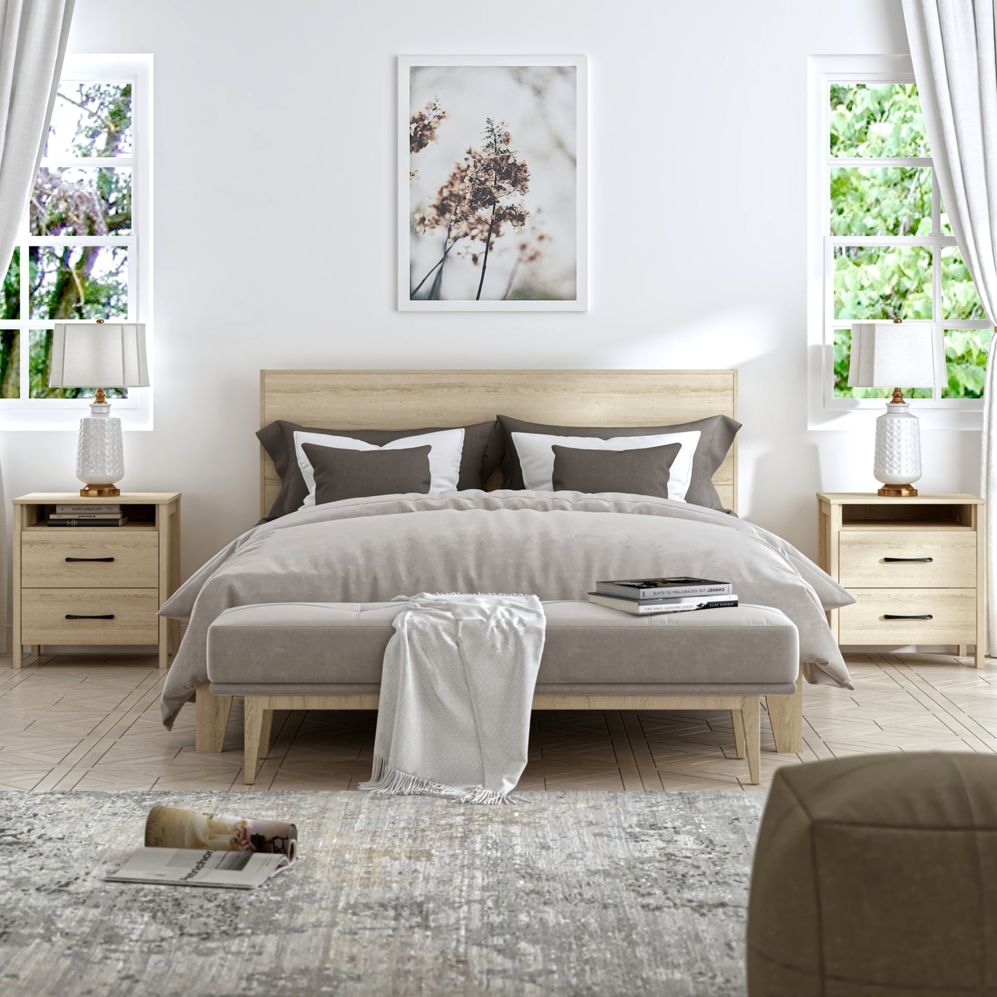Galano Modern 2-Drawer Nightstand with Open Storage 20.9" W × 15.7" D × 22.7" H