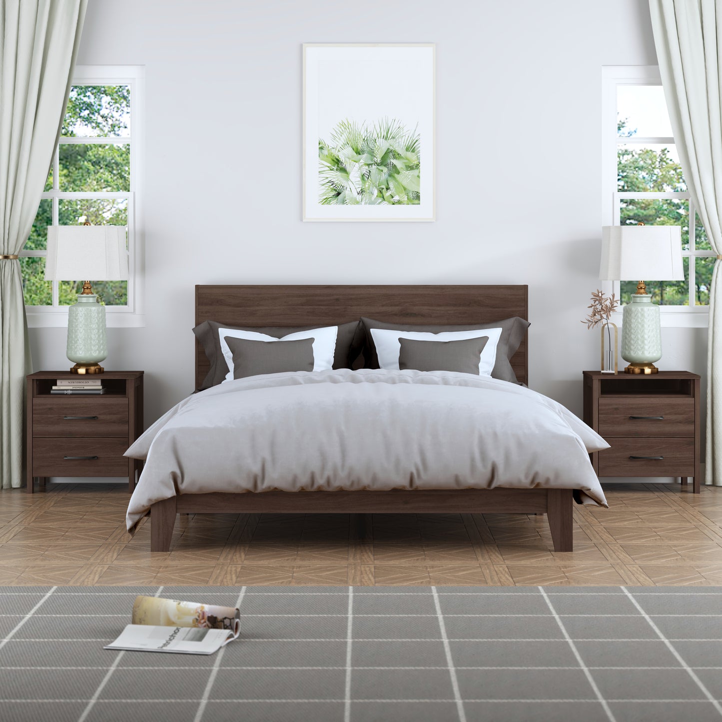 Galano Modern 2-Drawer Nightstand with Open Storage 20.9" W × 15.7" D × 22.7" H