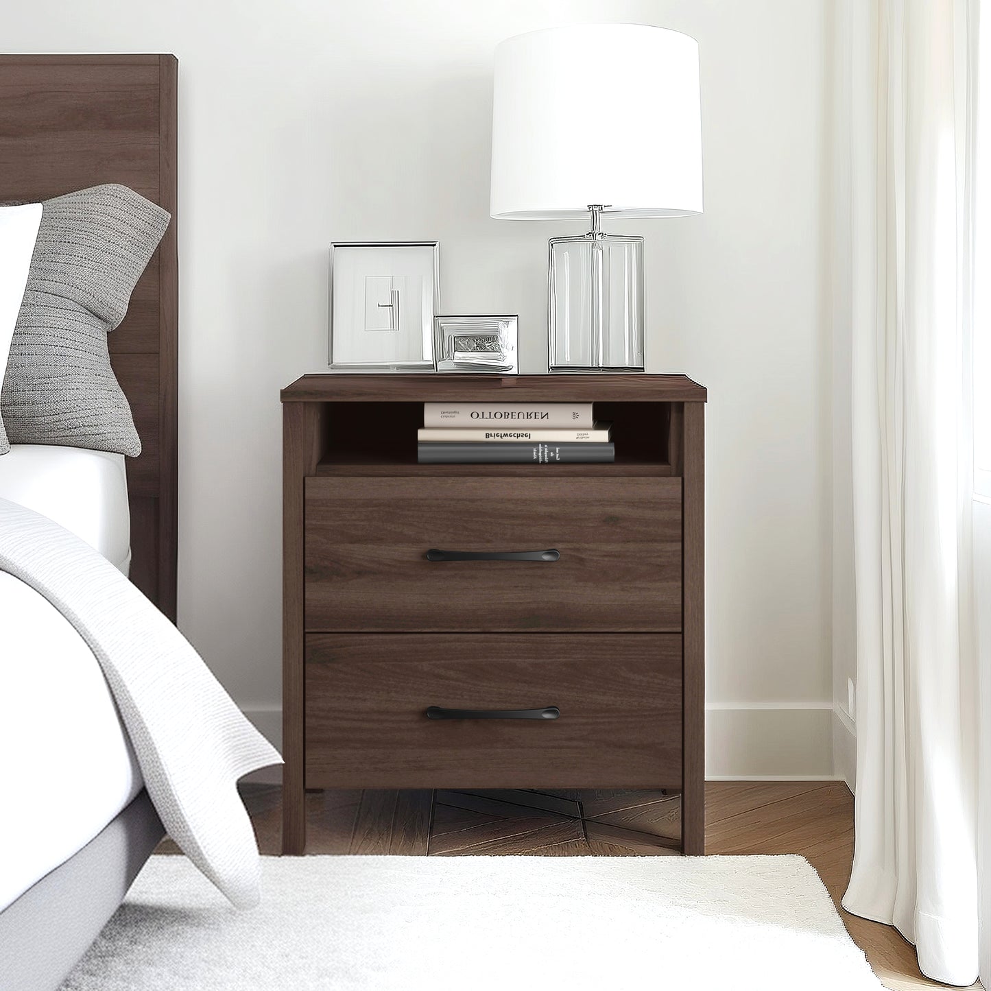 Galano Modern 2-Drawer Nightstand with Open Storage 20.9" W × 15.7" D × 22.7" H