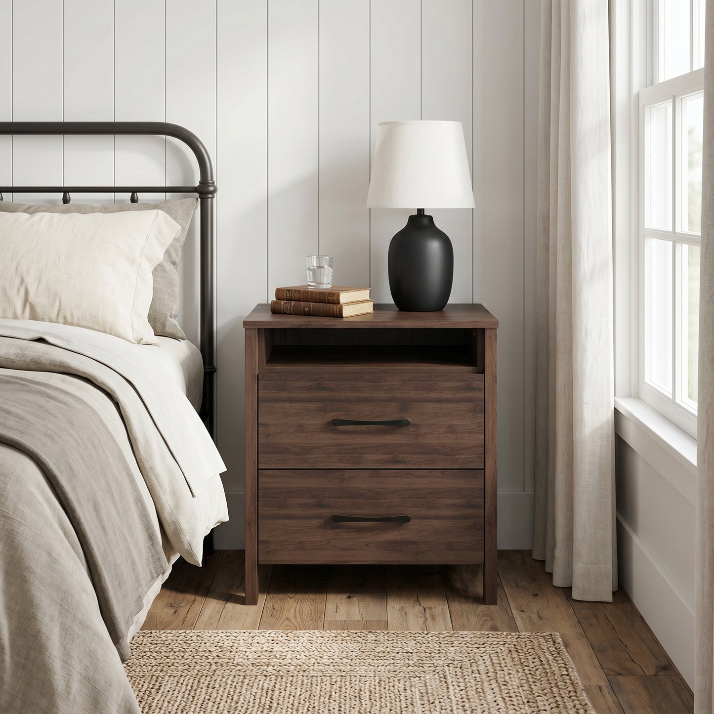 Galano Modern 2-Drawer Nightstand with Open Storage 20.9" W × 15.7" D × 22.7" H