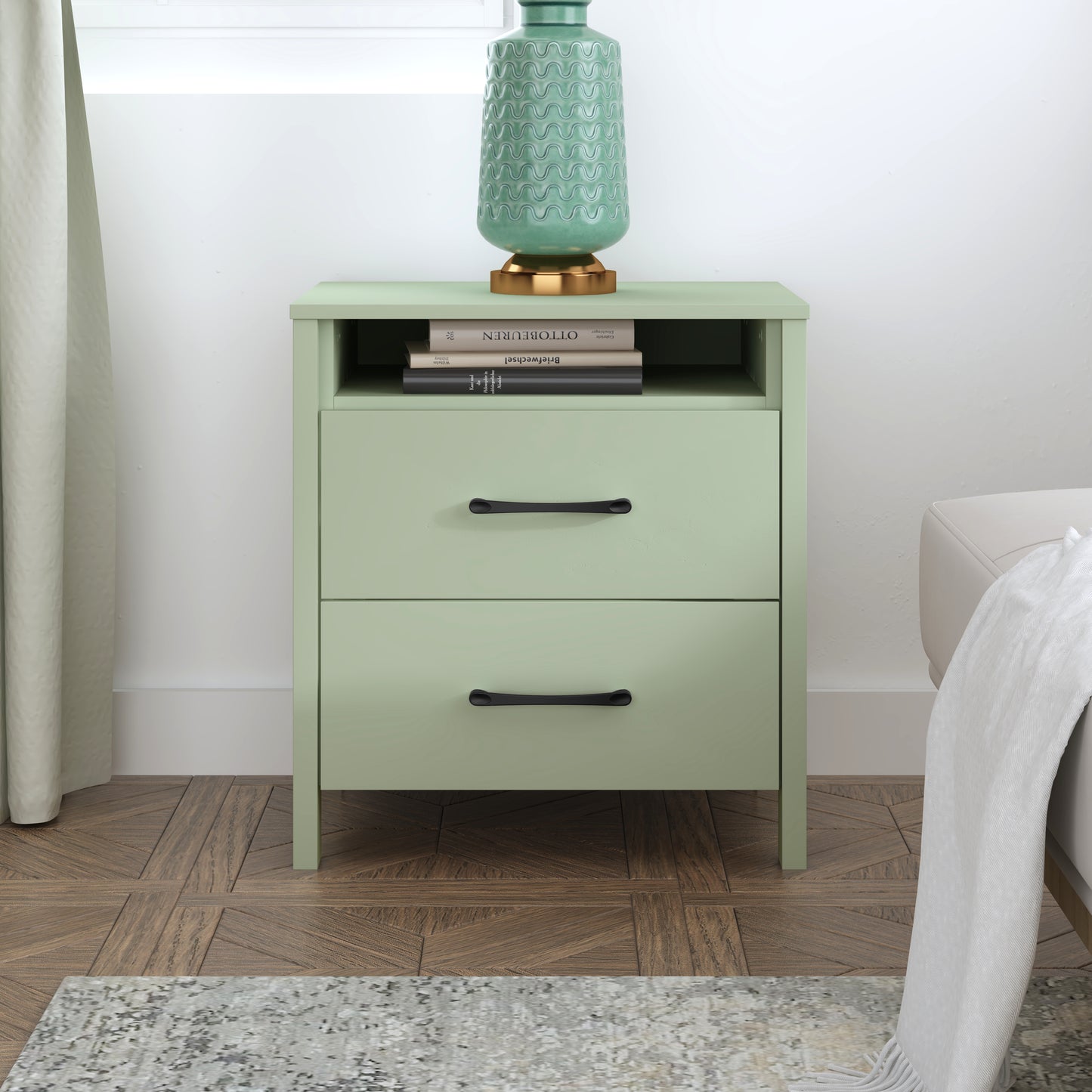 Galano Modern 2-Drawer Nightstand with Open Storage 20.9" W × 15.7" D × 22.7" H