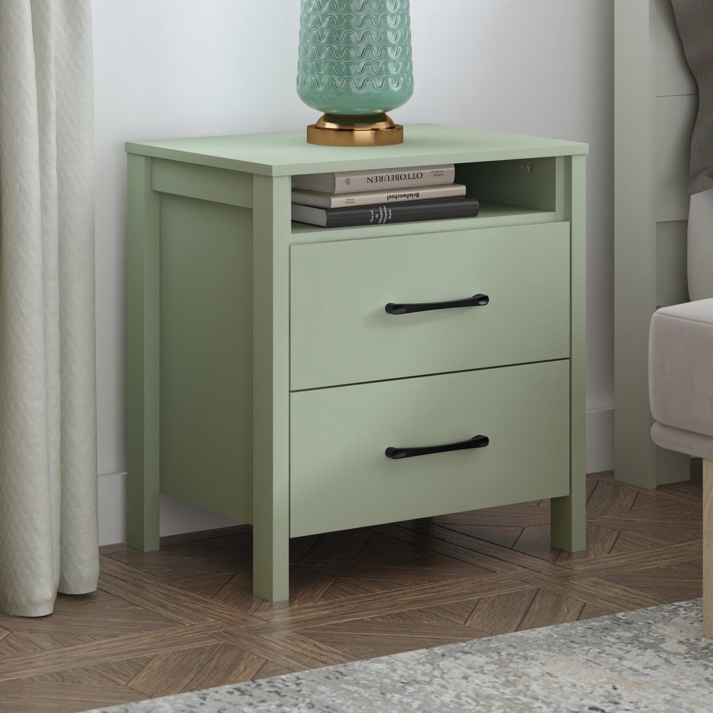 Galano Modern 2-Drawer Nightstand with Open Storage 20.9" W × 15.7" D × 22.7" H