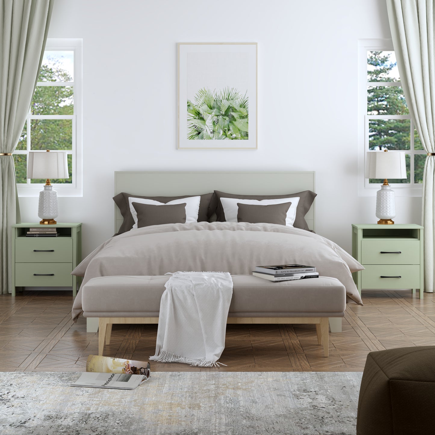 Galano Modern 2-Drawer Nightstand with Open Storage 20.9" W × 15.7" D × 22.7" H