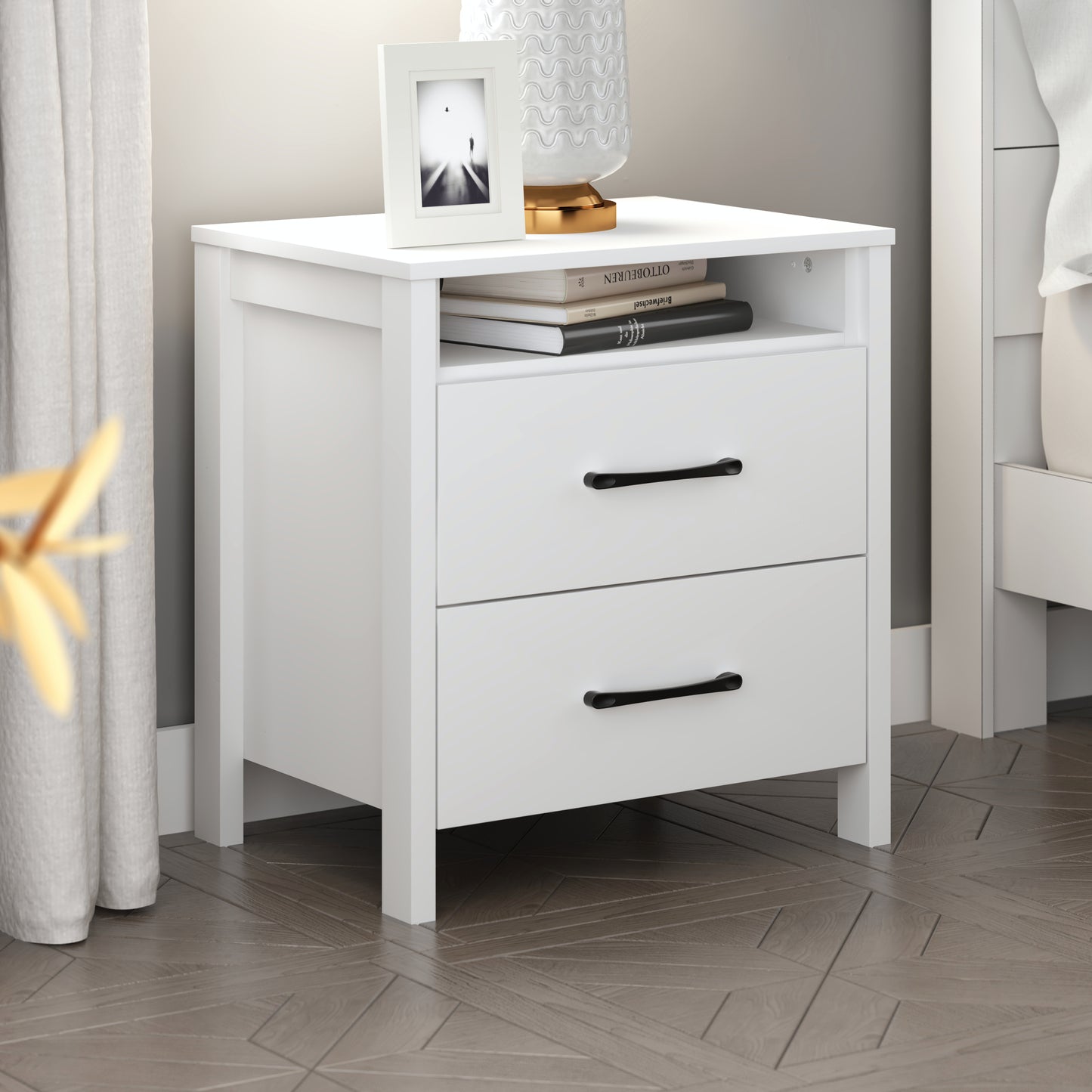 Galano Modern 2-Drawer Nightstand with Open Storage 20.9" W × 15.7" D × 22.7" H