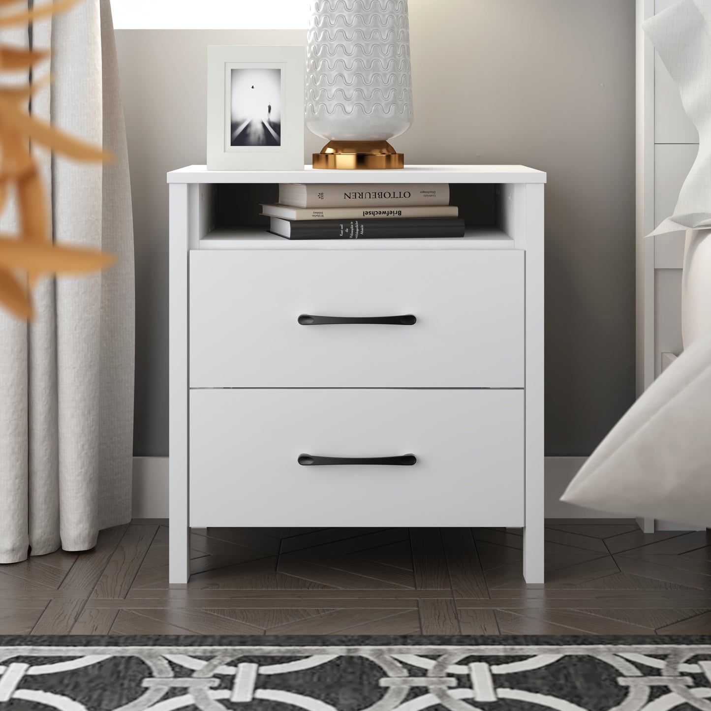 Galano Modern 2-Drawer Nightstand with Open Storage 20.9" W × 15.7" D × 22.7" H