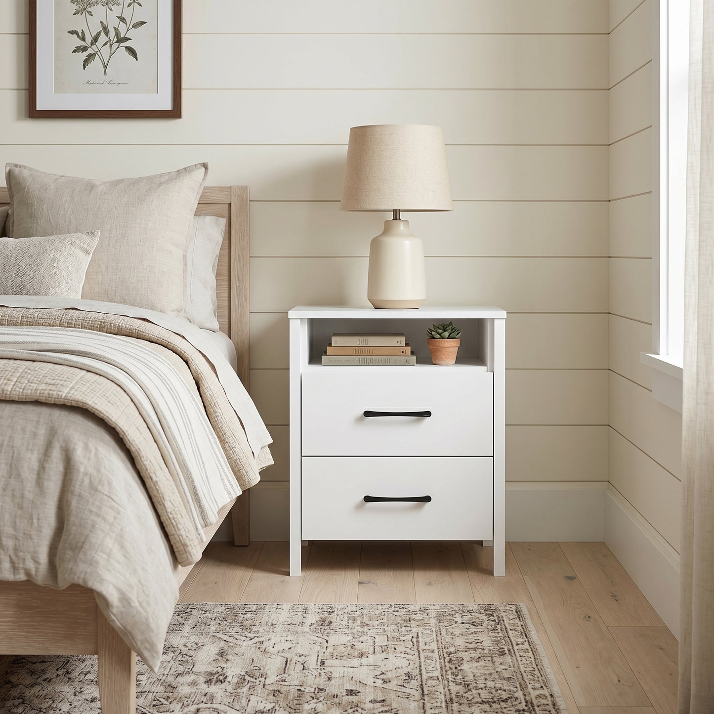 Galano Modern 2-Drawer Nightstand with Open Storage 20.9" W × 15.7" D × 22.7" H