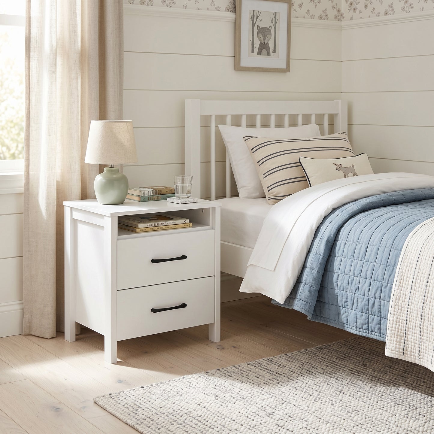 Galano Modern 2-Drawer Nightstand with Open Storage 20.9" W × 15.7" D × 22.7" H