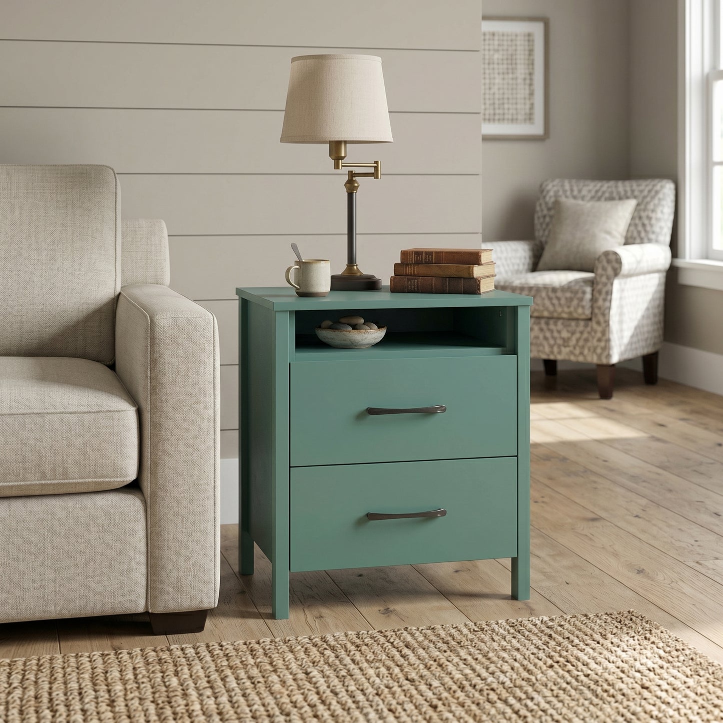 Galano Modern 2-Drawer Nightstand with Open Storage 20.9" W × 15.7" D × 22.7" H