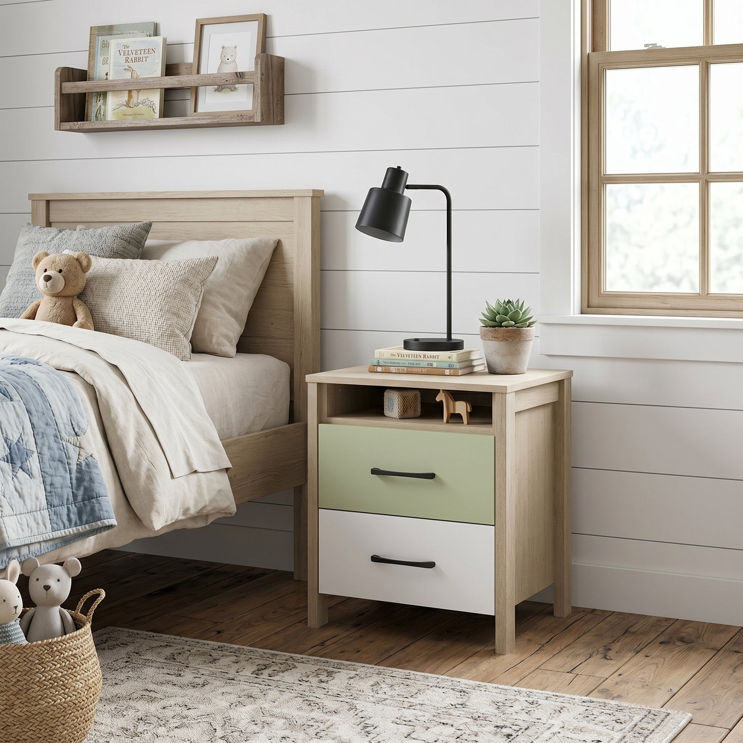 Galano Modern 2-Drawer Nightstand with Open Storage 20.9" W × 15.7" D × 22.7" H