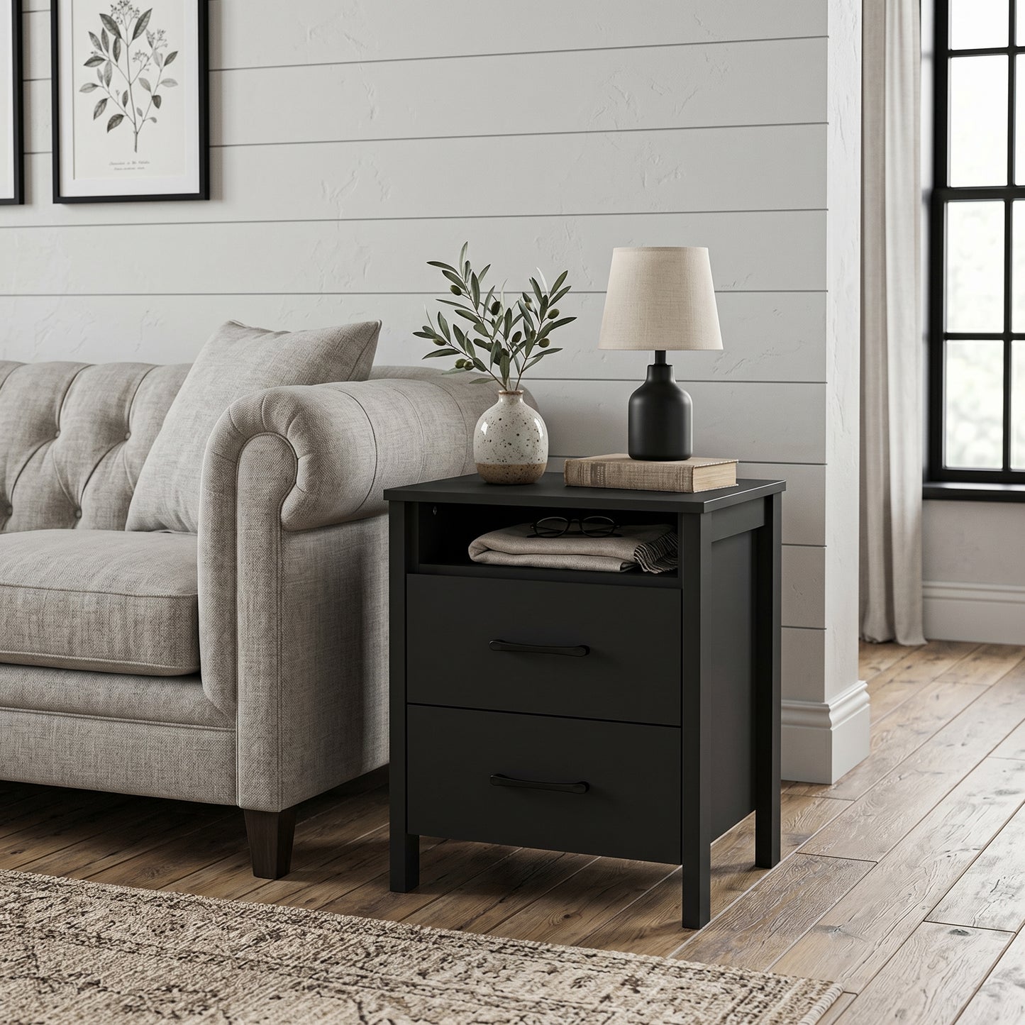 Galano Modern 2-Drawer Nightstand with Open Storage 20.9" W × 15.7" D × 22.7" H