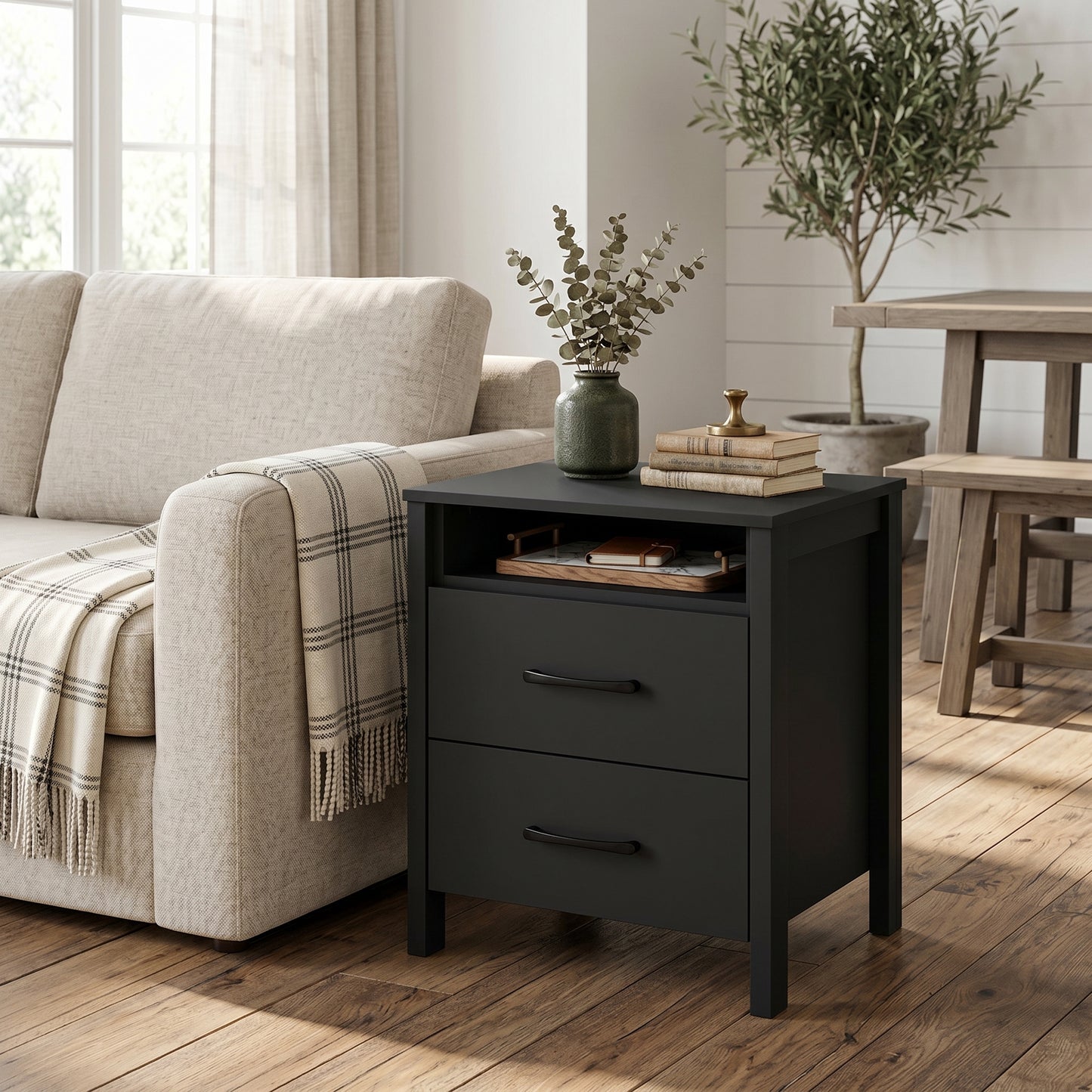 Galano Modern 2-Drawer Nightstand with Open Storage 21" W × 15.7" D × 22.7" H