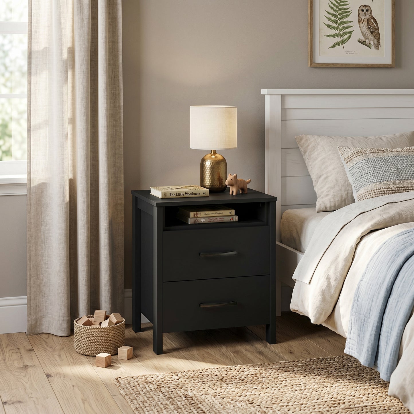 Galano Modern 2-Drawer Nightstand with Open Storage 21" W × 15.7" D × 22.7" H