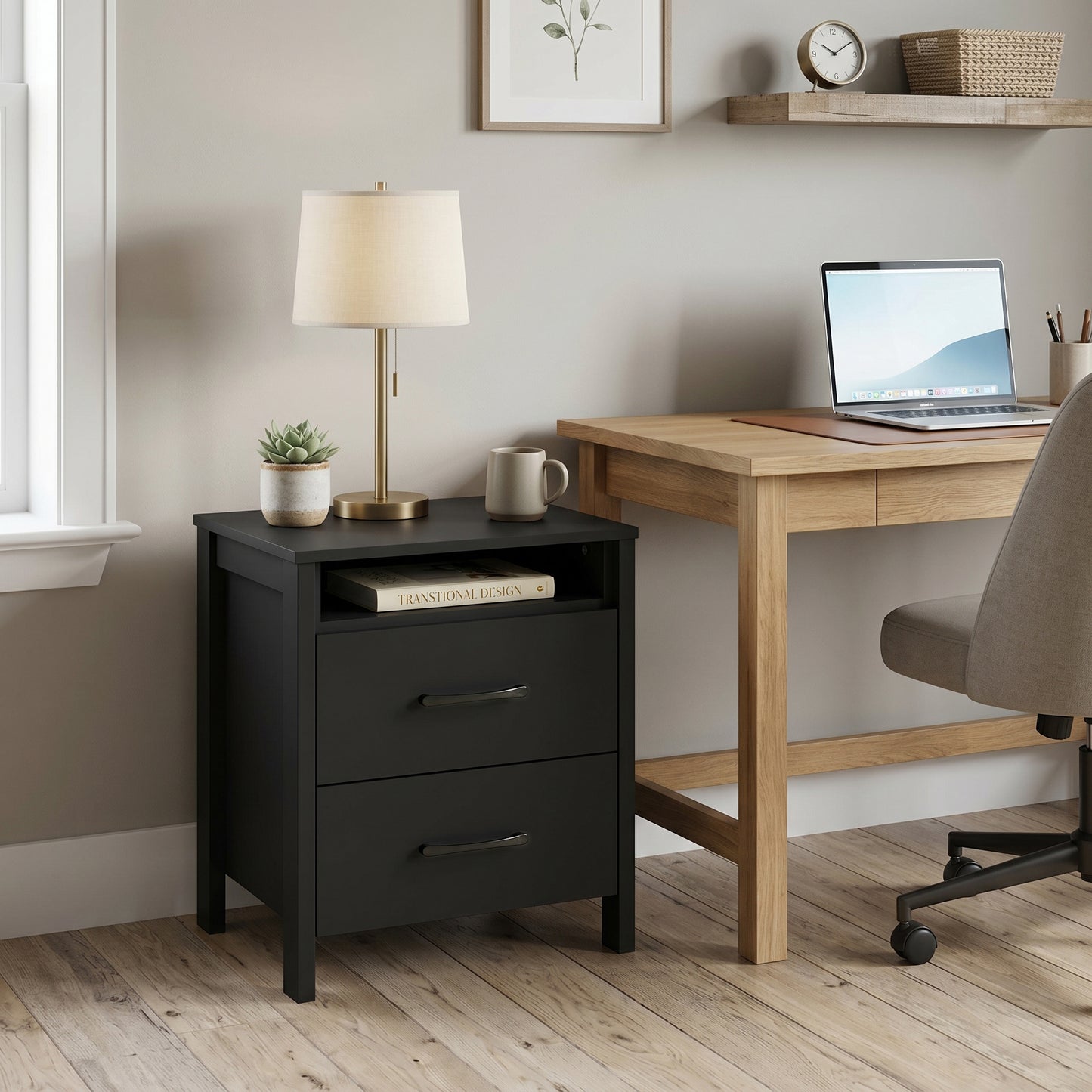 Galano Modern 2-Drawer Nightstand with Open Storage 21" W × 15.7" D × 22.7" H