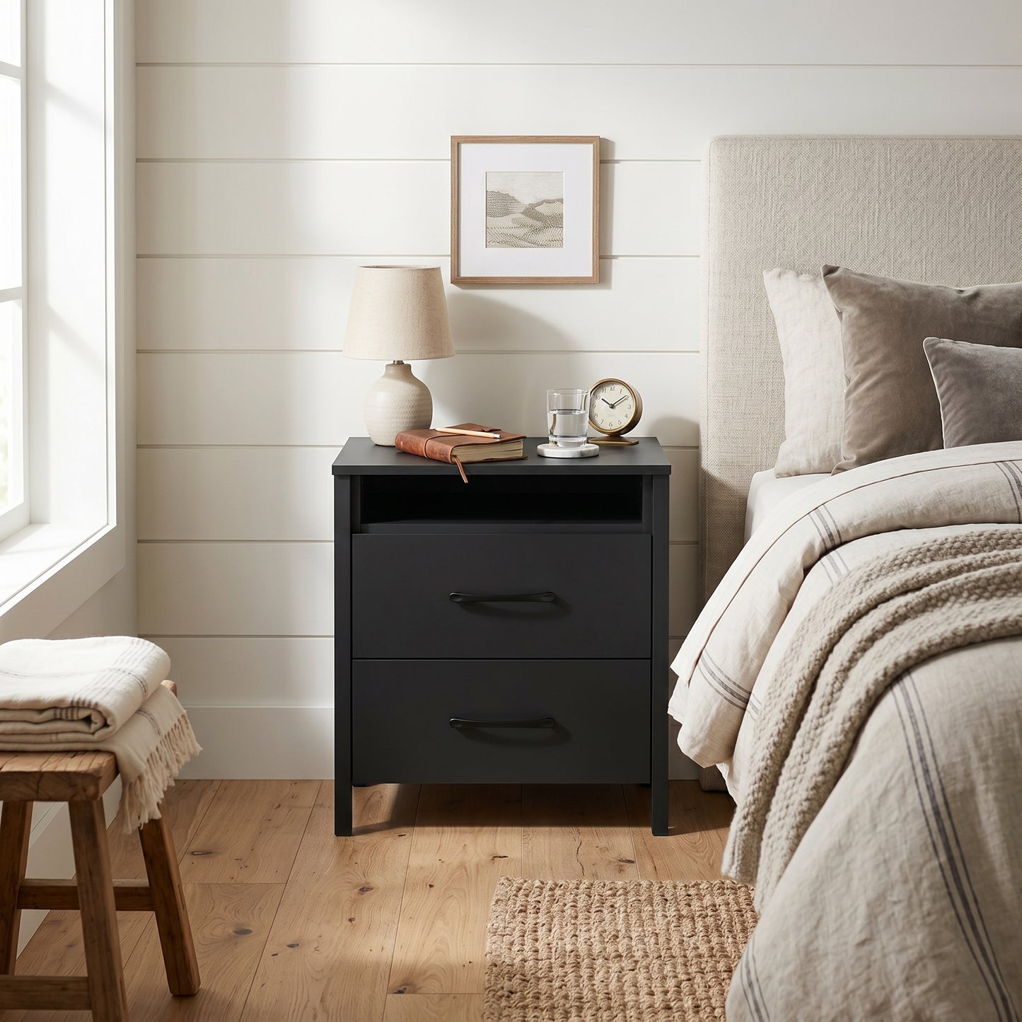 Galano Modern 2-Drawer Nightstand with Open Storage 21" W × 15.7" D × 22.7" H