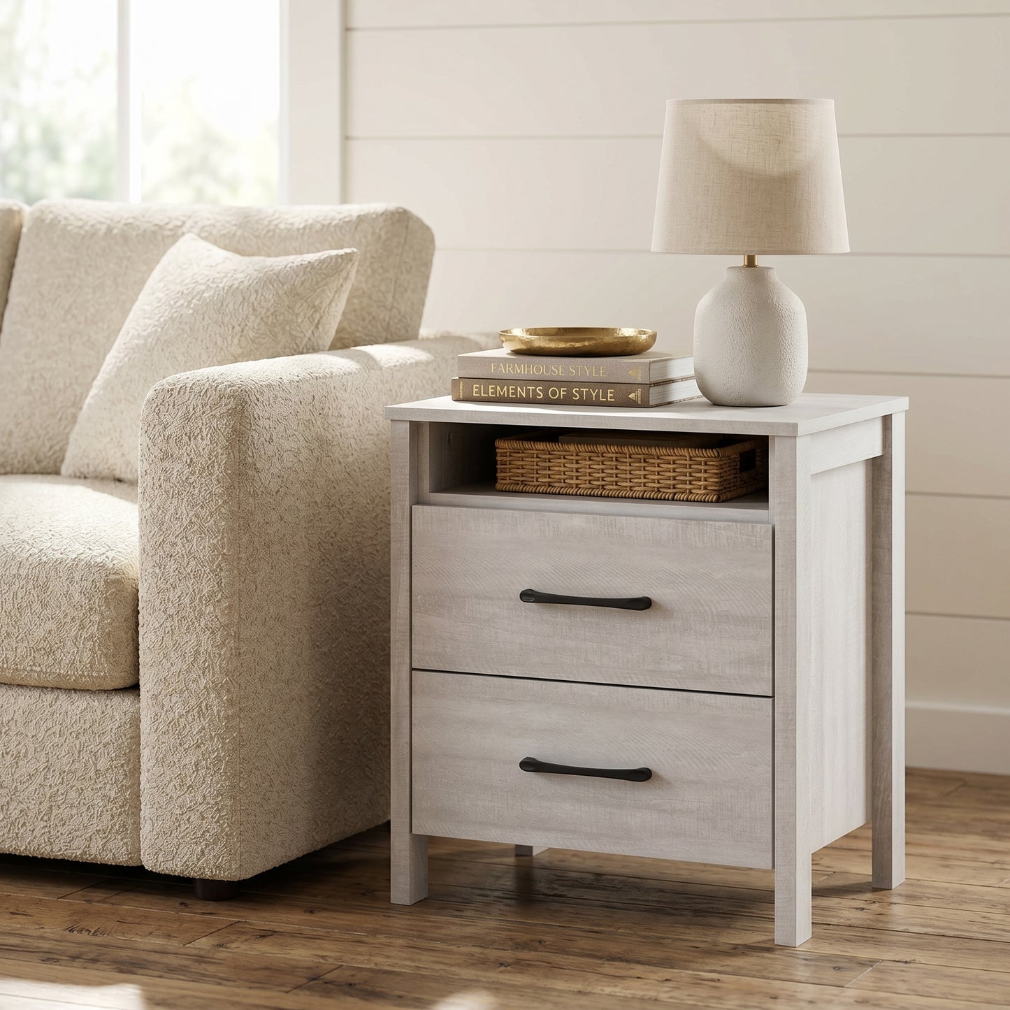 Galano Modern 2-Drawer Nightstand with Open Storage 20.9" W × 15.7" D × 22.7" H