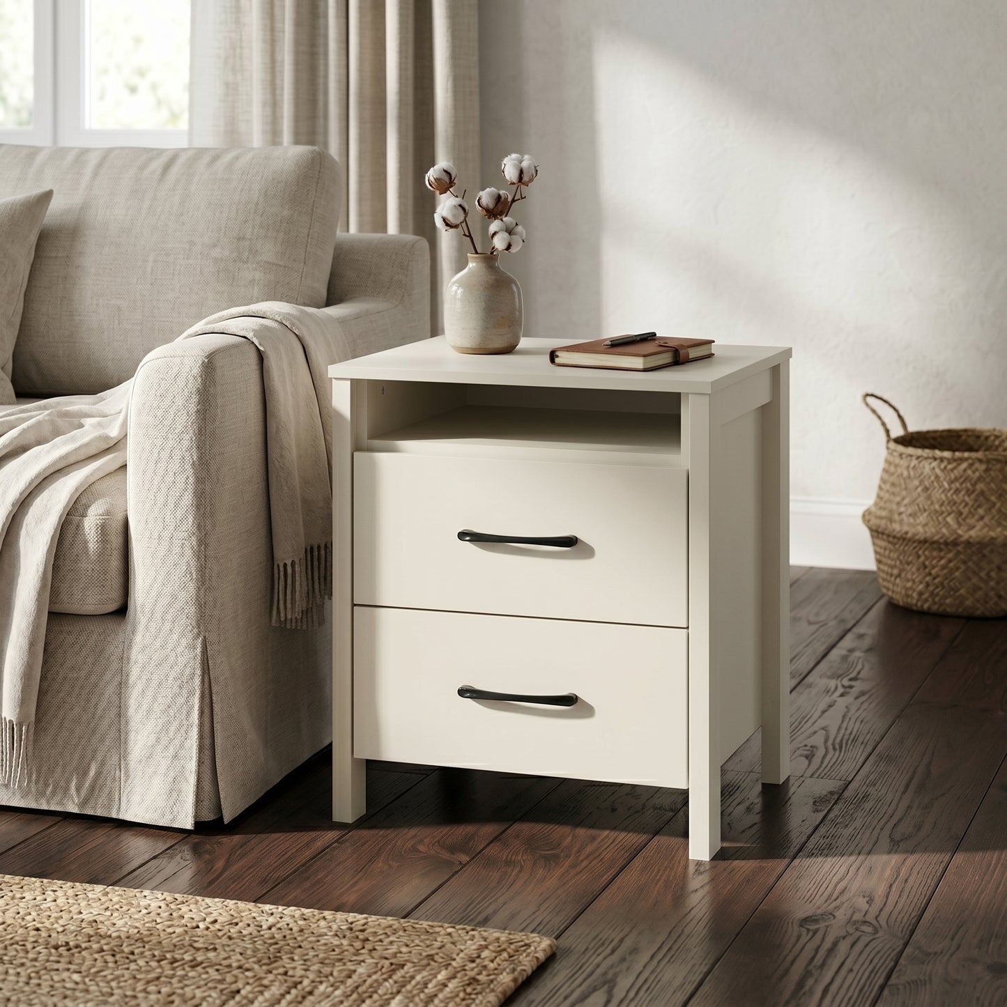 Galano Modern 2-Drawer Nightstand with Open Storage 21" W × 15.7" D × 22.7" H