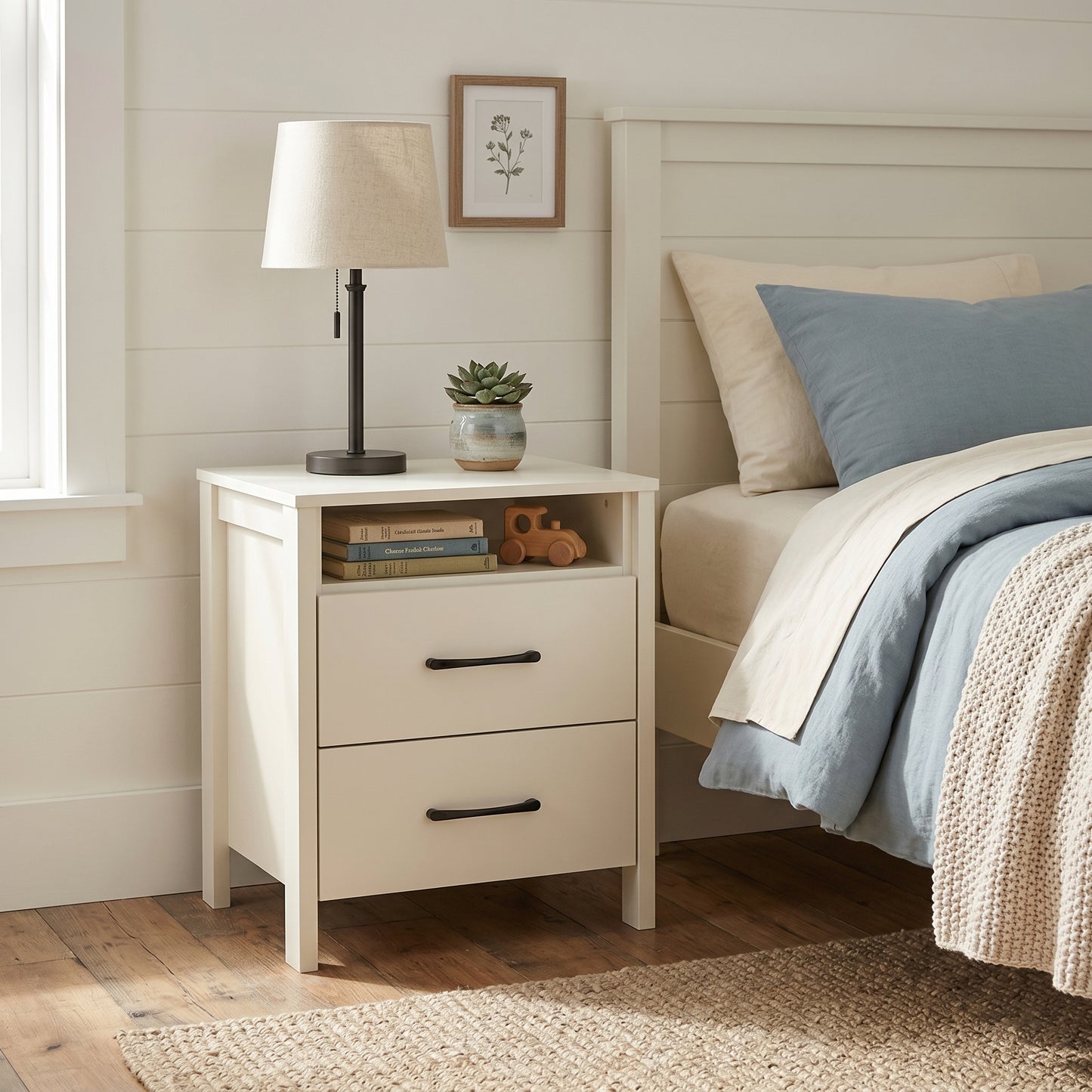 Galano Modern 2-Drawer Nightstand with Open Storage 20.9" W × 15.7" D × 22.7" H