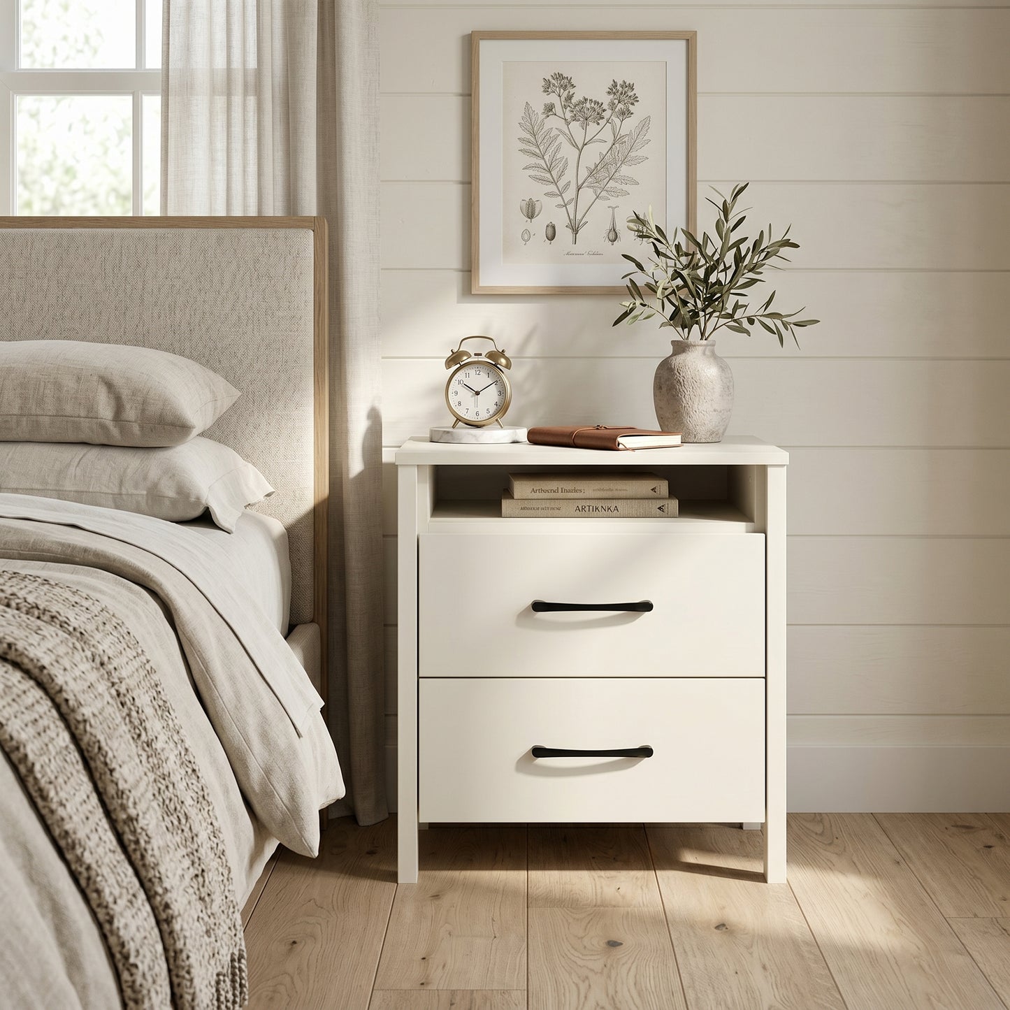 Galano Modern 2-Drawer Nightstand with Open Storage 21" W × 15.7" D × 22.7" H