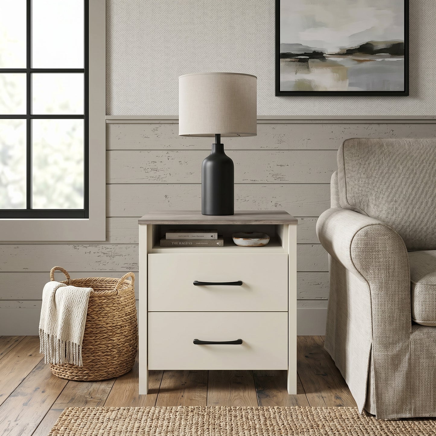 Galano Modern 2-Drawer Nightstand with Open Storage 21" W × 15.7" D × 22.7" H