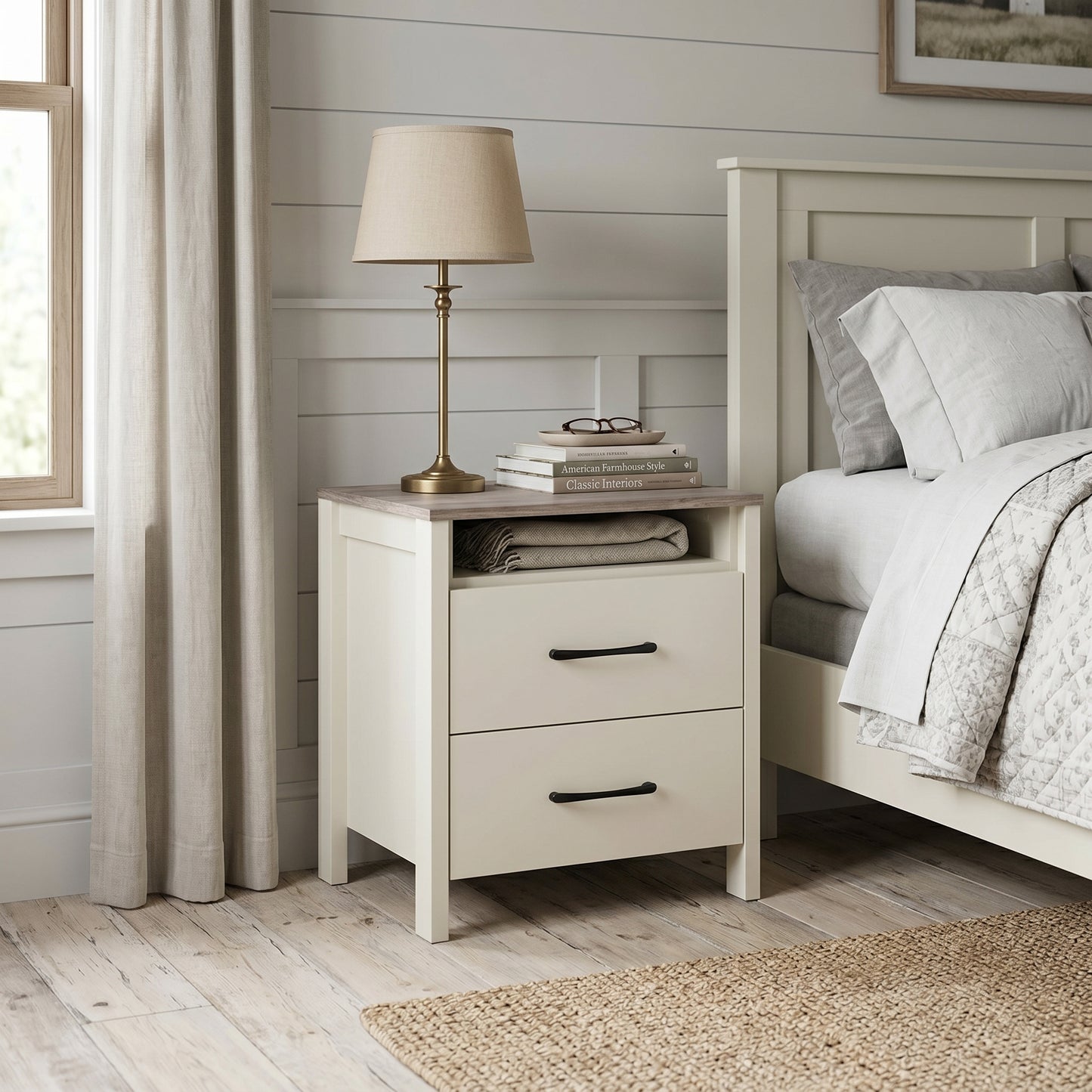 Galano Modern 2-Drawer Nightstand with Open Storage 20.9" W × 15.7" D × 22.7" H