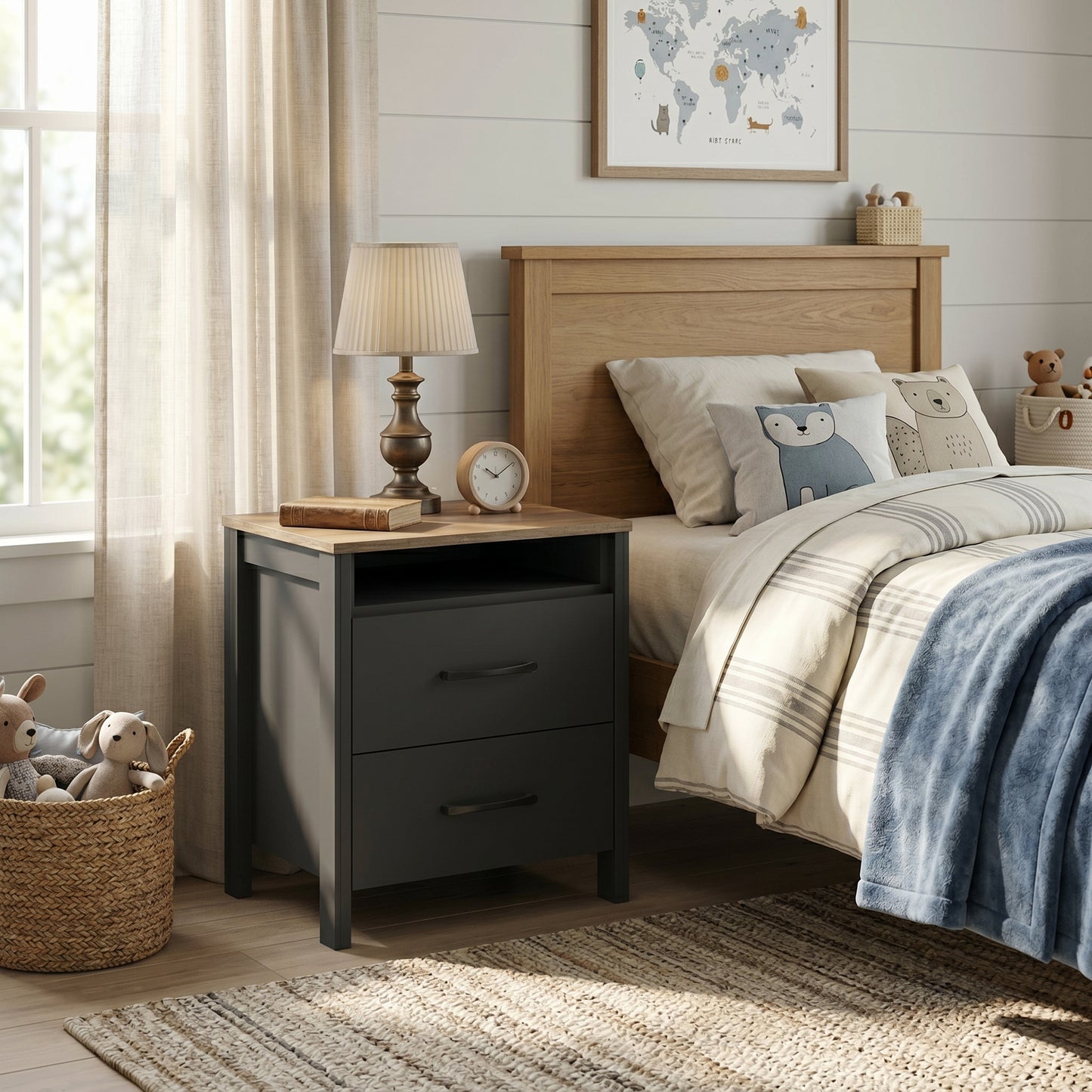 Galano Modern 2-Drawer Nightstand with Open Storage 20.9" W × 15.7" D × 22.7" H