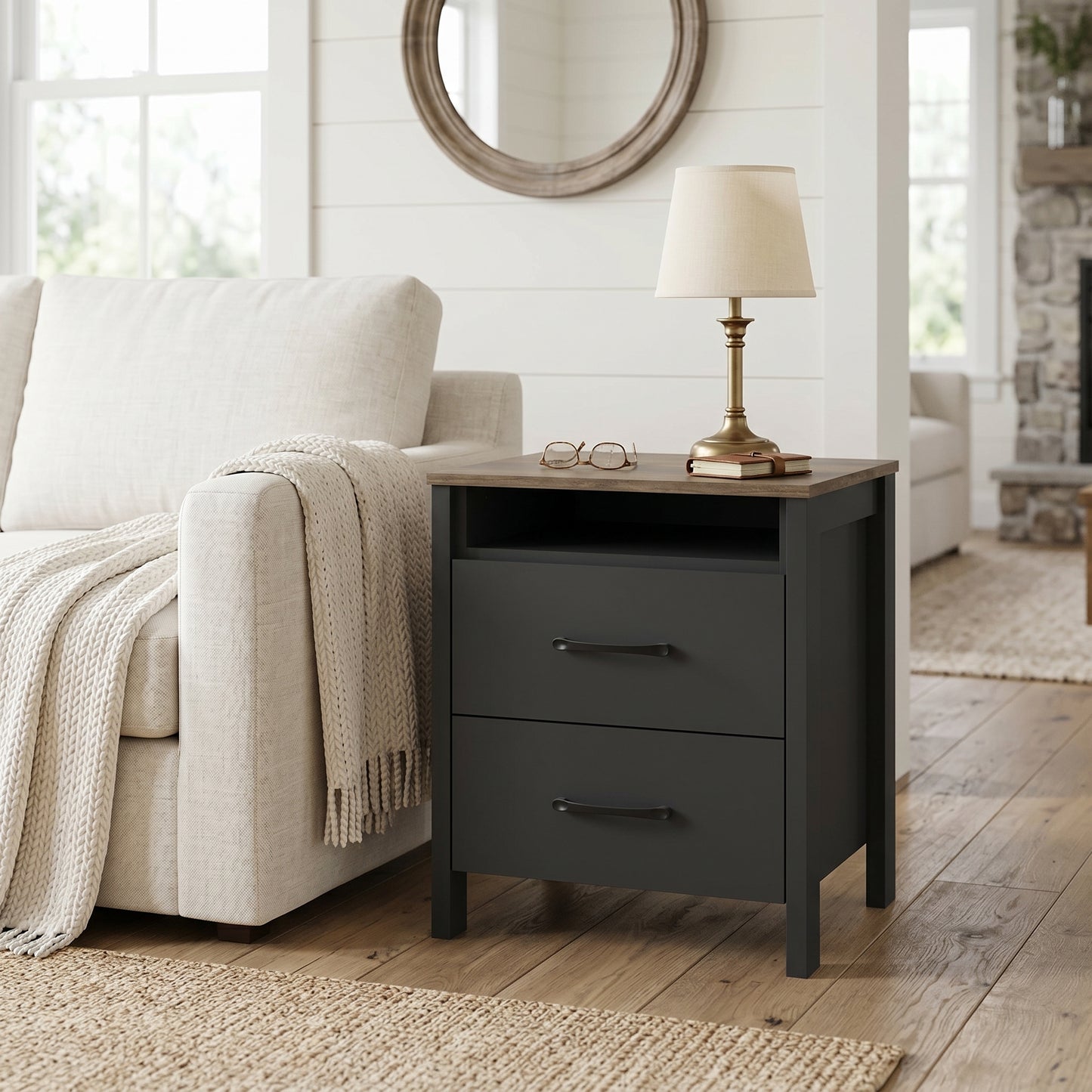 Galano Modern 2-Drawer Nightstand with Open Storage 21" W × 15.7" D × 22.7" H