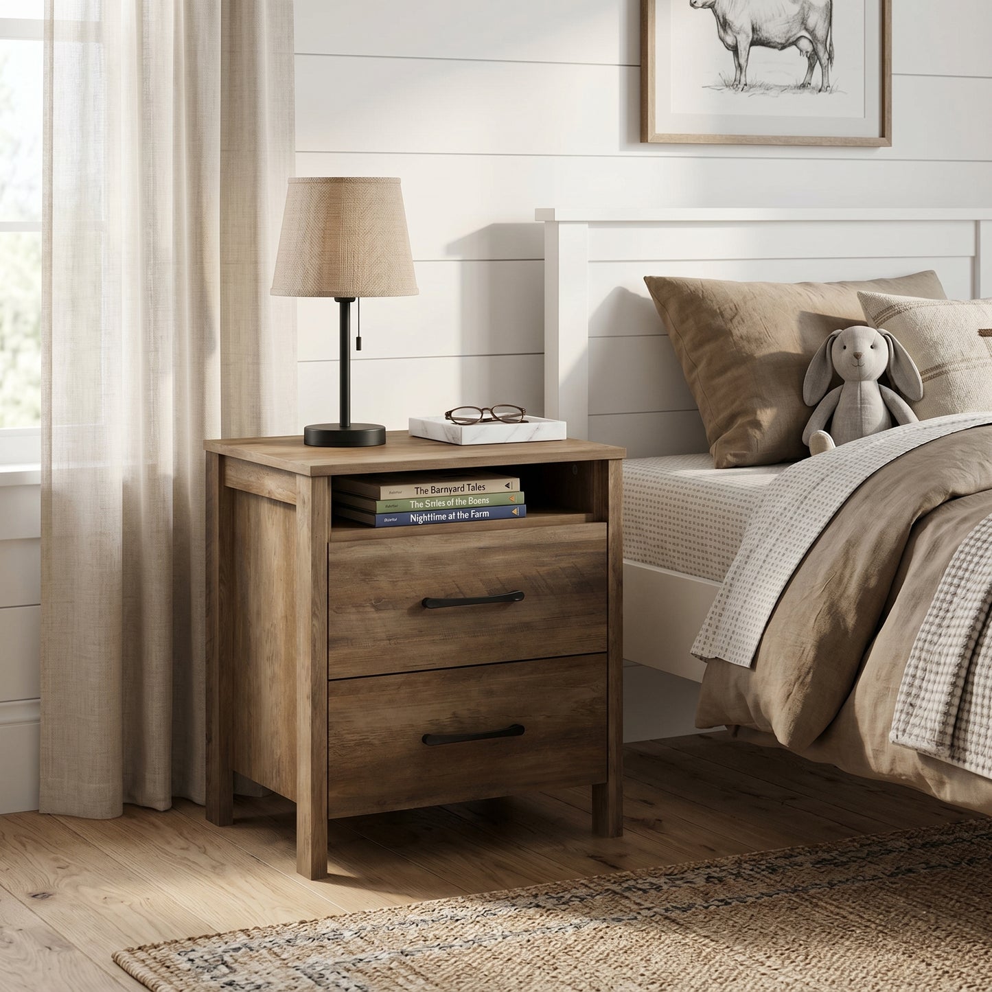 Galano Modern 2-Drawer Nightstand with Open Storage 21" W × 15.7" D × 22.7" H