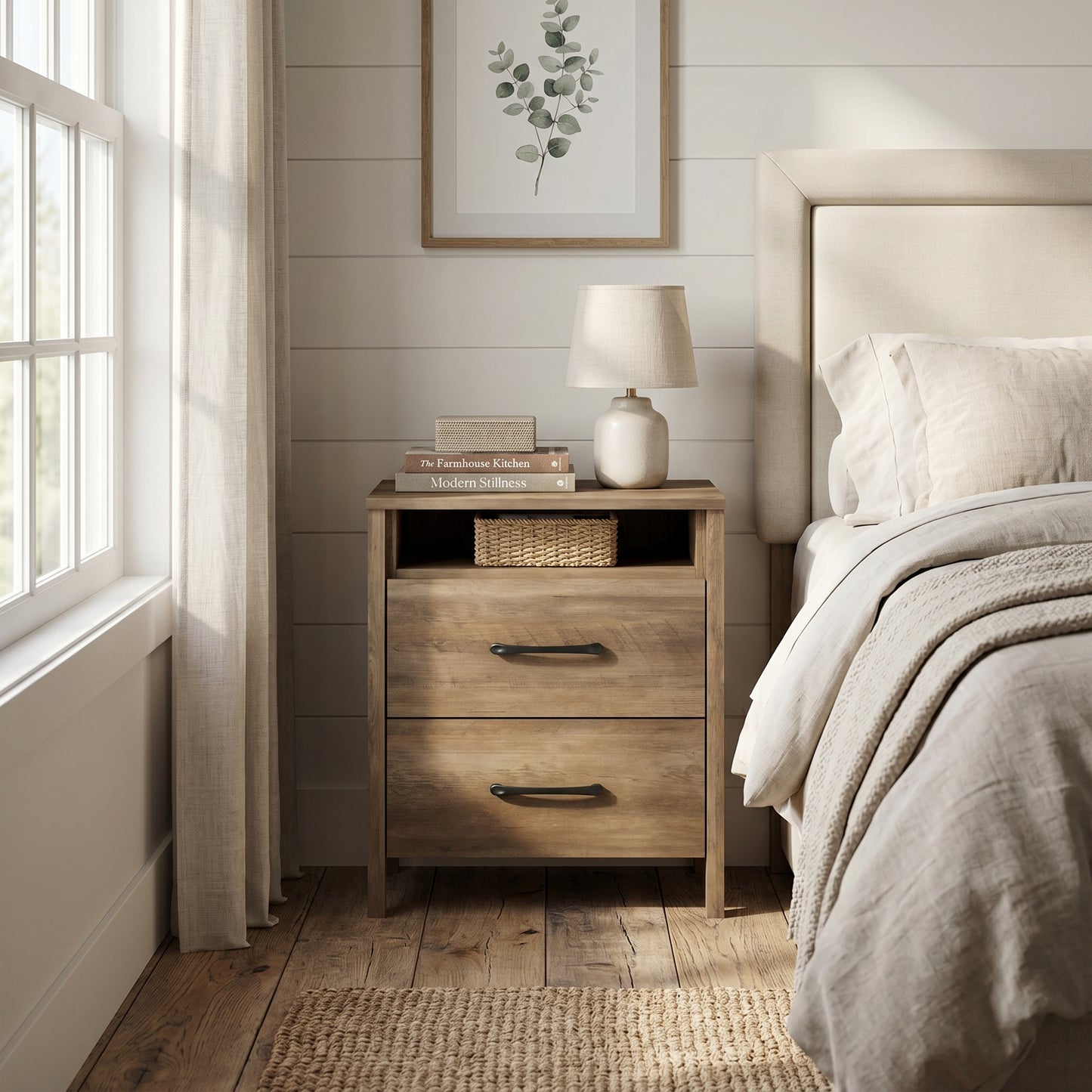 Galano Modern 2-Drawer Nightstand with Open Storage 21" W × 15.7" D × 22.7" H