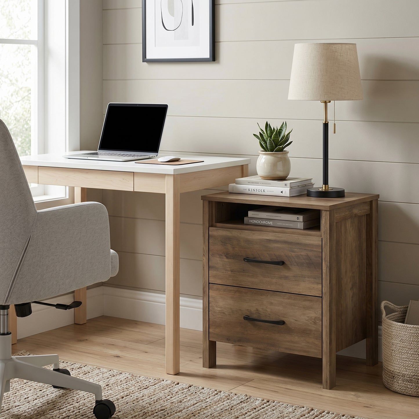 Galano Modern 2-Drawer Nightstand with Open Storage 21" W × 15.7" D × 22.7" H