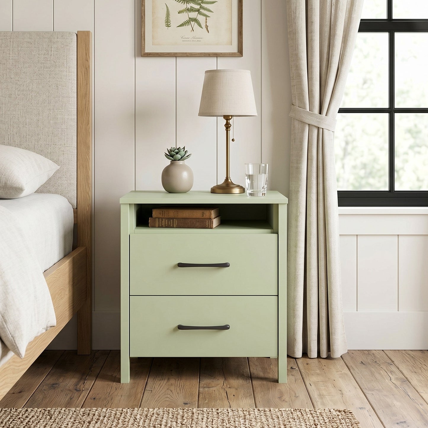 Galano Modern 2-Drawer Nightstand with Open Storage 21" W × 15.7" D × 22.7" H