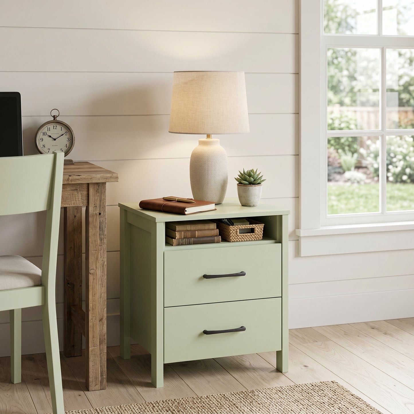 Galano Modern 2-Drawer Nightstand with Open Storage 20.9" W × 15.7" D × 22.7" H