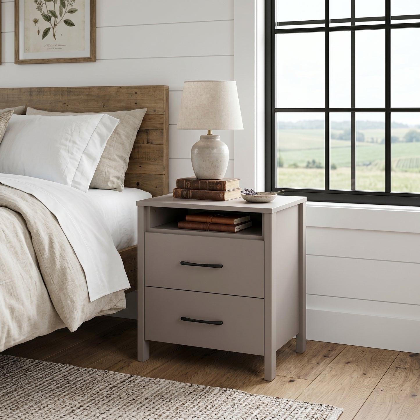 Galano Modern 2-Drawer Nightstand with Open Storage 20.9" W × 15.7" D × 22.7" H