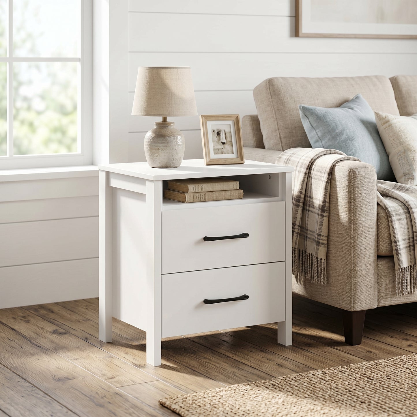 Galano Modern 2-Drawer Nightstand with Open Storage 20.9" W × 15.7" D × 22.7" H