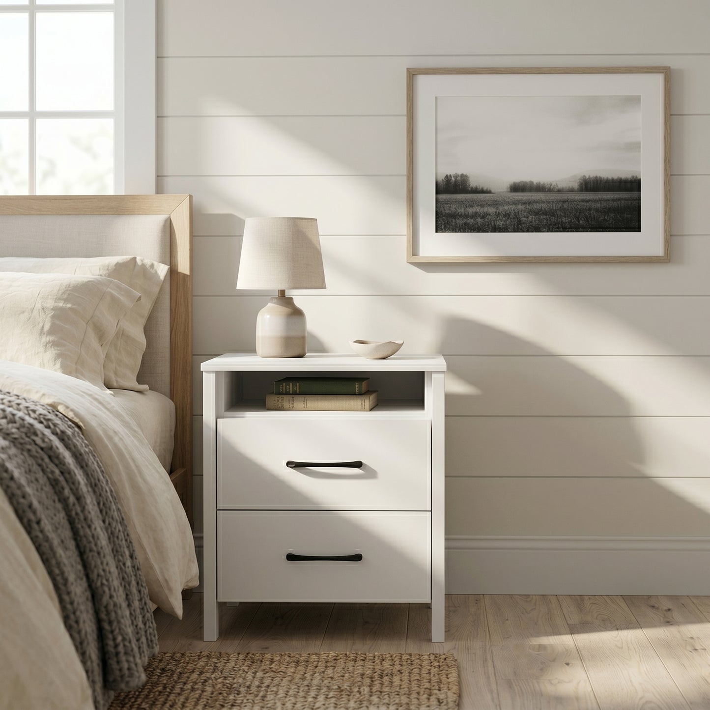 Galano Modern 2-Drawer Nightstand with Open Storage 21" W × 15.7" D × 22.7" H
