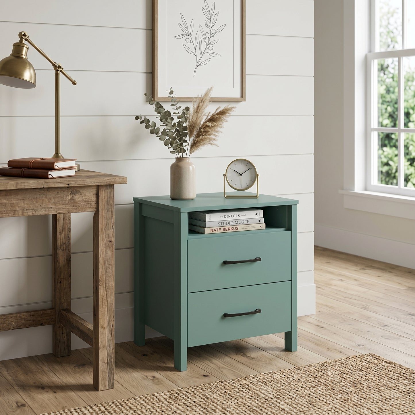 Galano Modern 2-Drawer Nightstand with Open Storage 21" W × 15.7" D × 22.7" H