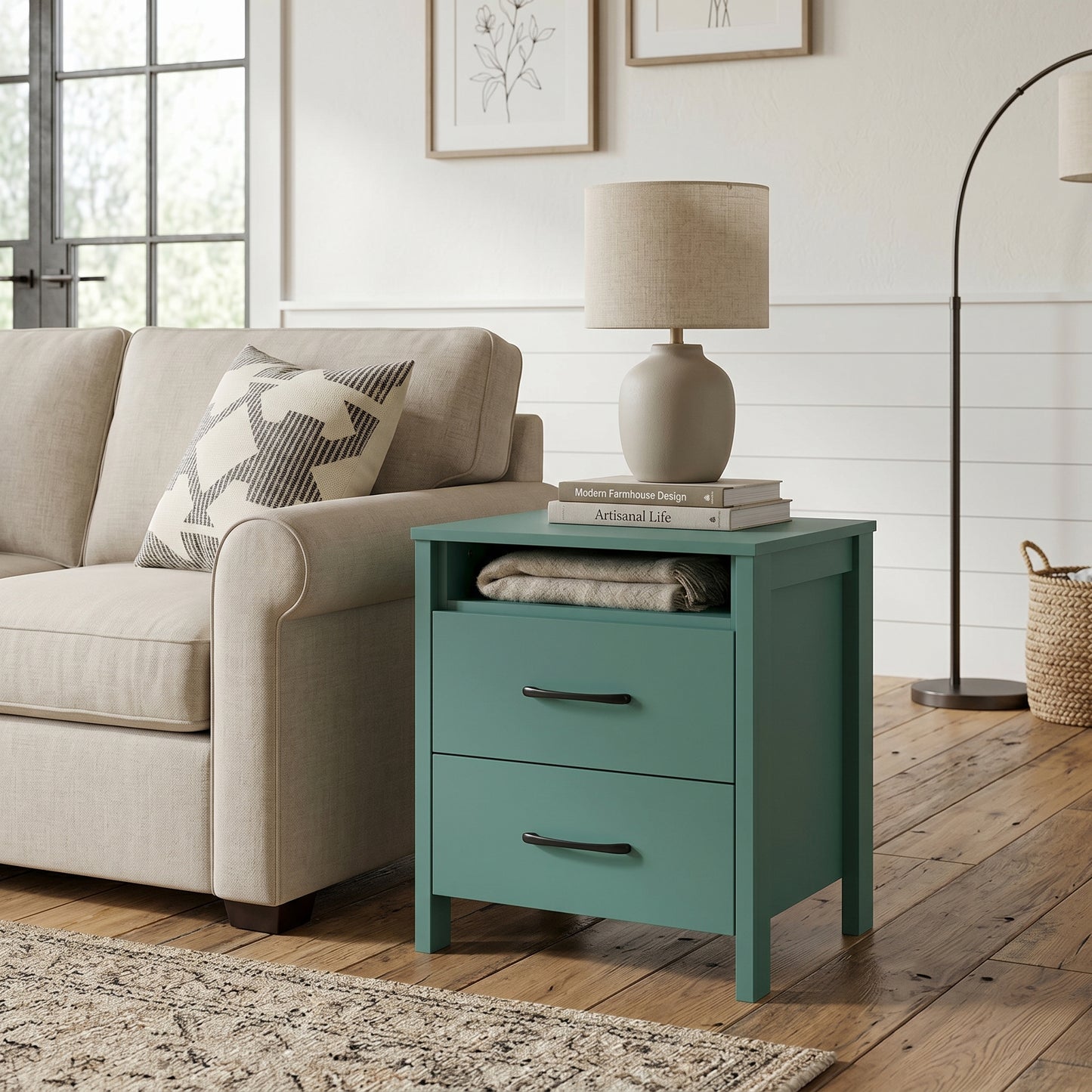 Galano Modern 2-Drawer Nightstand with Open Storage 21" W × 15.7" D × 22.7" H