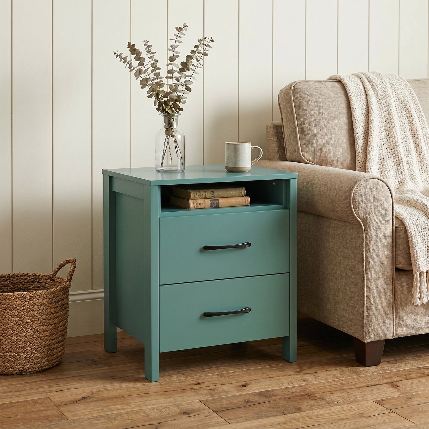 Galano Modern 2-Drawer Nightstand with Open Storage 20.9" W × 15.7" D × 22.7" H