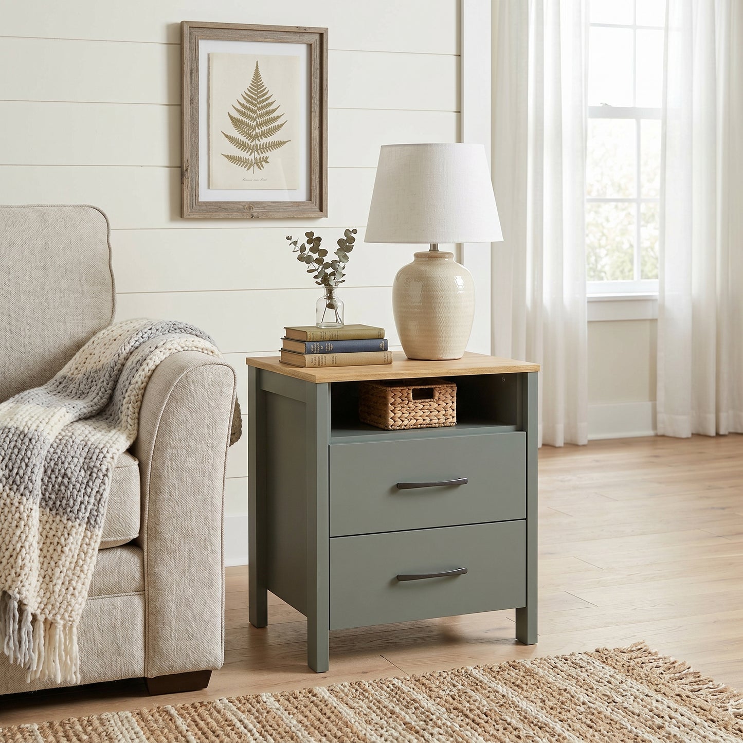 Galano Modern 2-Drawer Nightstand with Open Storage 21" W × 15.7" D × 22.7" H