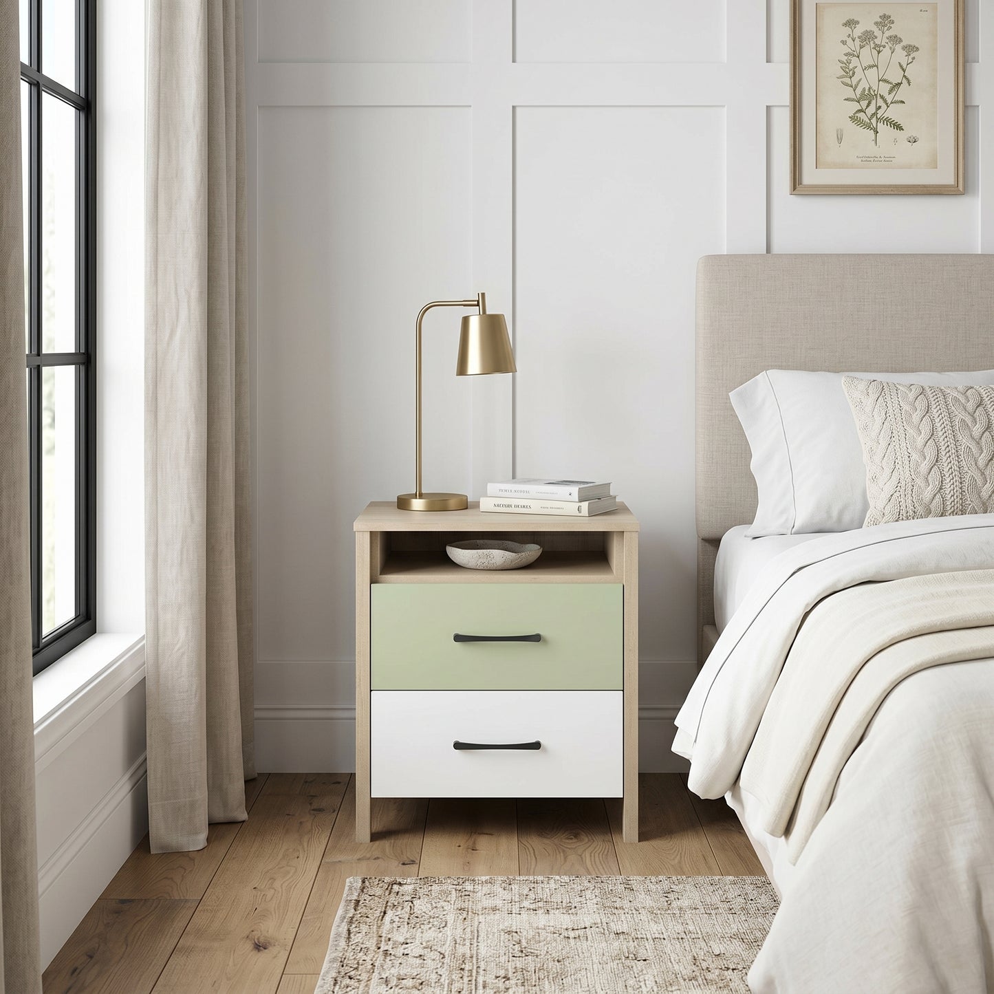 Galano Modern 2-Drawer Nightstand with Open Storage 20.9" W × 15.7" D × 22.7" H