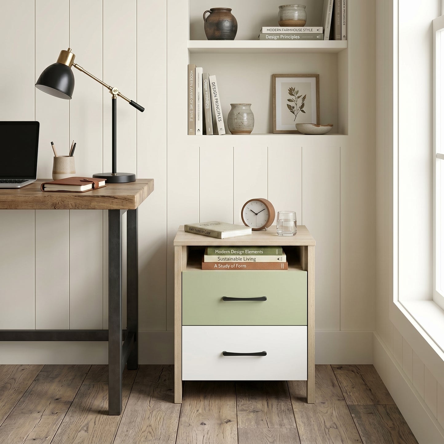 Galano Modern 2-Drawer Nightstand with Open Storage 21" W × 15.7" D × 22.7" H