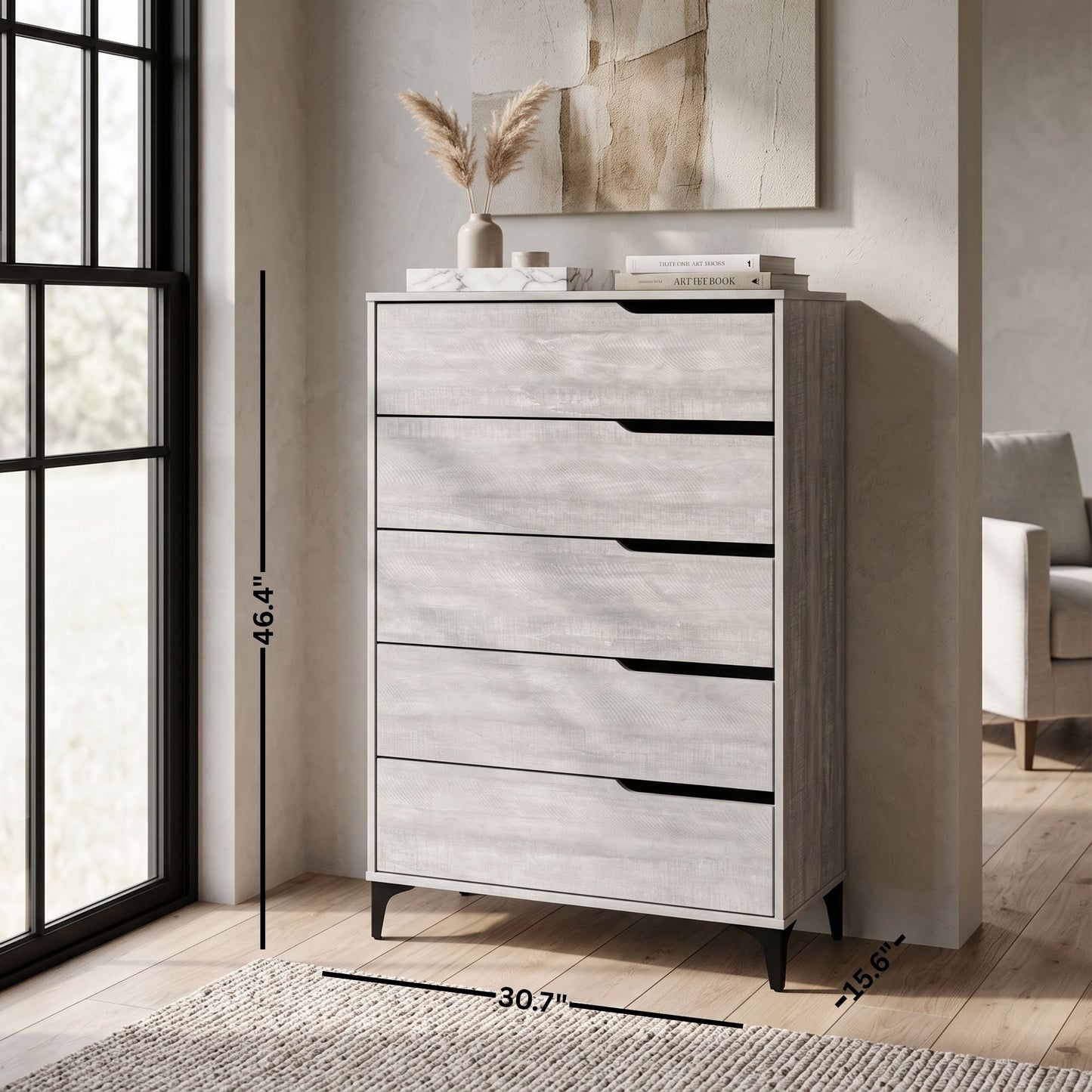 Galano Modern 5-Drawer Tall Dresser for Bedroom with Interlocking Drawers & Metal Slides, 30.7" W